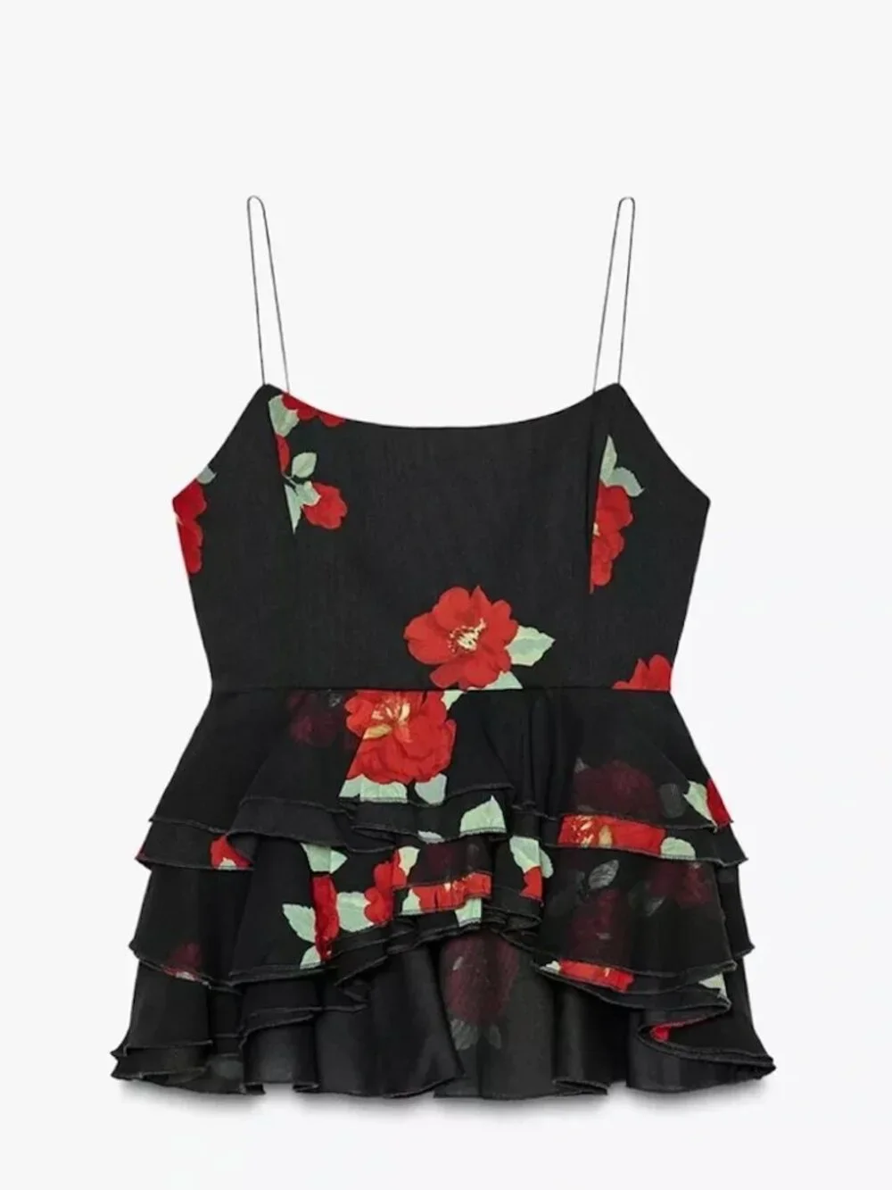 NWT Zara Black Top with Red Roses (part of matching set)